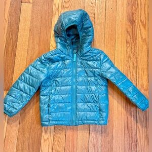 Primary Hooded Puffer Jacket, Spruce, size 3
